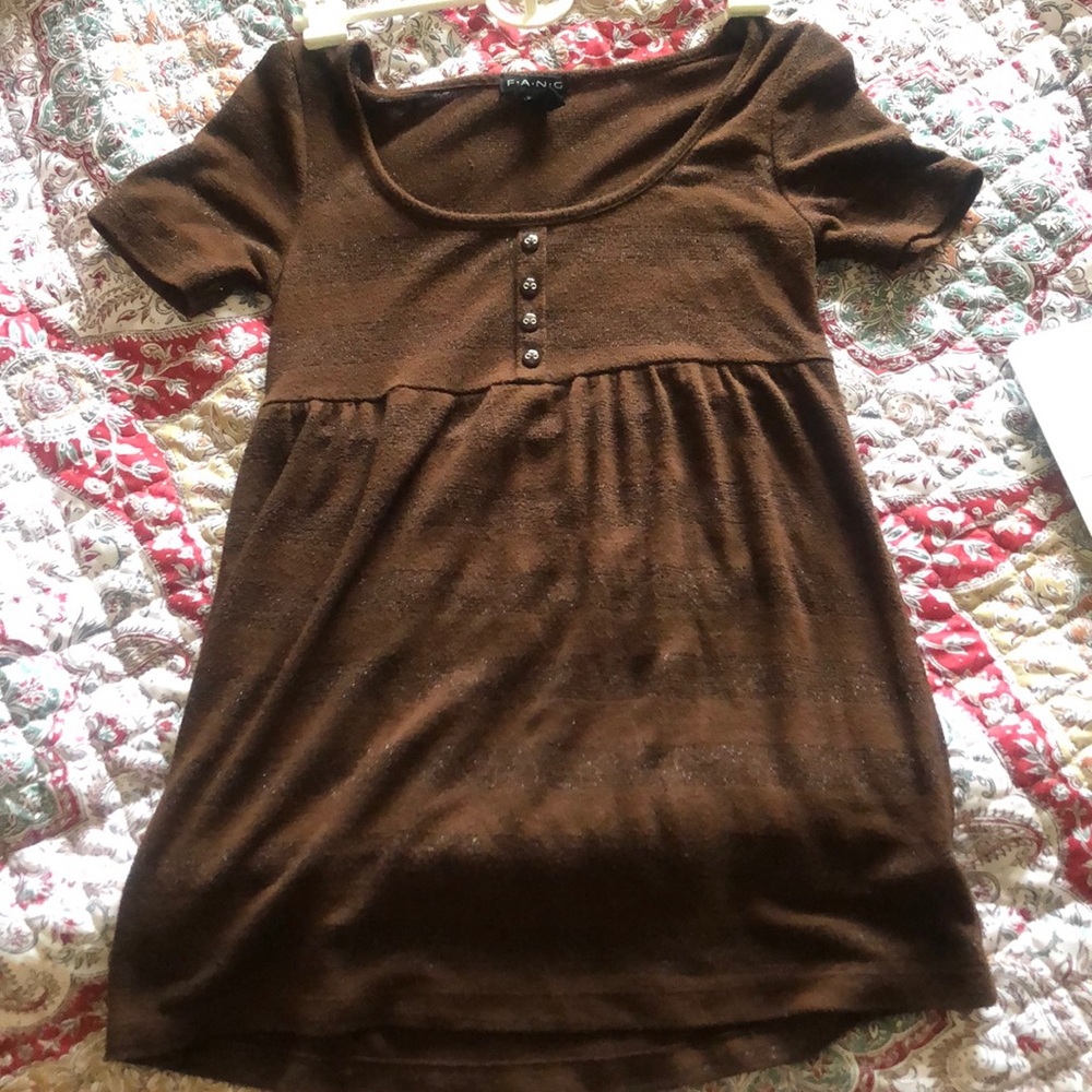 brown with buttons and sparkles top size S
